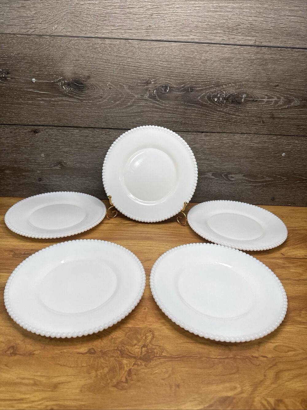 Vintage Westmoreland Milk Glass Plates 8.5” with Beaded Edge ~Set of 5